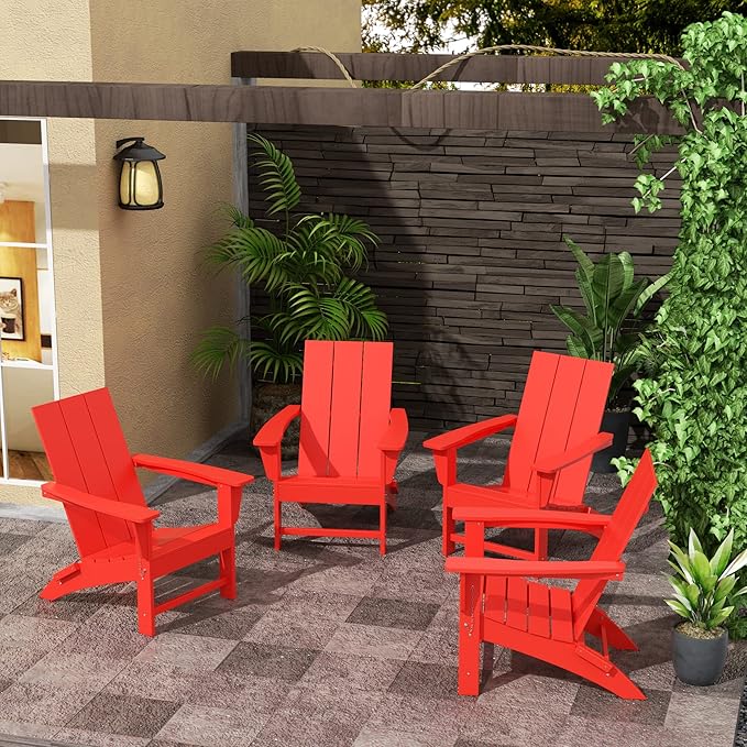 WestinTrends Ashore Modern Outdoor Folding Adirondack Chair (Set of 4), Red