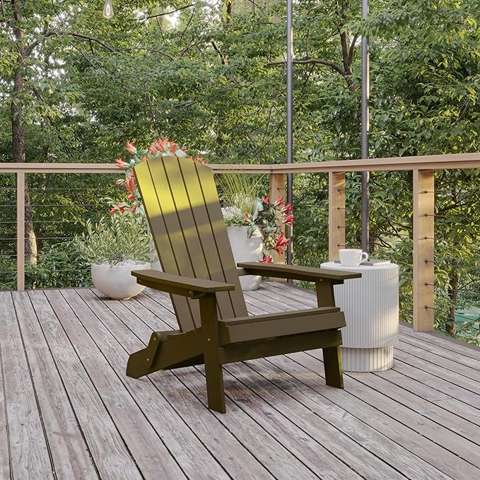 Flash Furniture Charlestown Commercial Folding Adirondack Chair - Mahogany - Poly Resin - Indoor/Outdoor - Weather Resistant