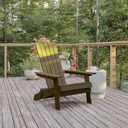 Flash Furniture Charlestown Commercial Folding Adirondack Chair - Mahogany - Poly Resin - Indoor/Outdoor - Weather Resistant