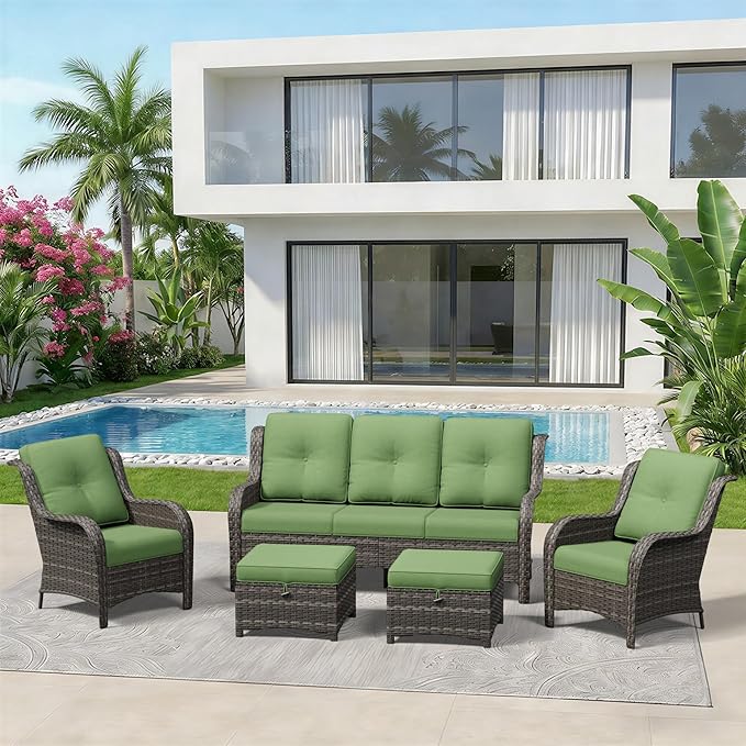 5 Piece Outdoor Wicker Patio Furniture Set, Patio Chairs Set with Thickened Olefin Cushions, High Back and Deep Seating - Photo 9