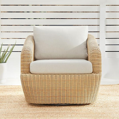 CHITA Patio Wicker 360° Swivel Chair with Removable Cushion, Backyard Rattan Chair for Sunrooms, Patios, Decks, Fully Assembled(Beige Cushions with Light Brown Wicker)