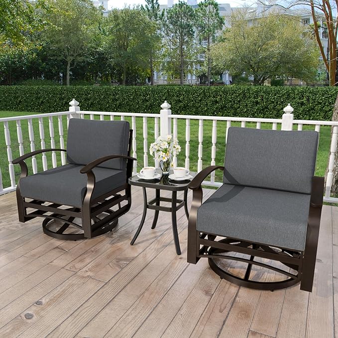Kurapika 3 Pieces Patio Furniture Set, Outdoor Aluminum Swivel Gliders Rocker - Photo 6