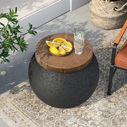 SUNBURY Outdoor Side Table Set of 2, 14" W Outdoor End Accent Side Table, Patio Decorative Garden Stool Wooden-Look Top for Livingroom, Garden, Backyard