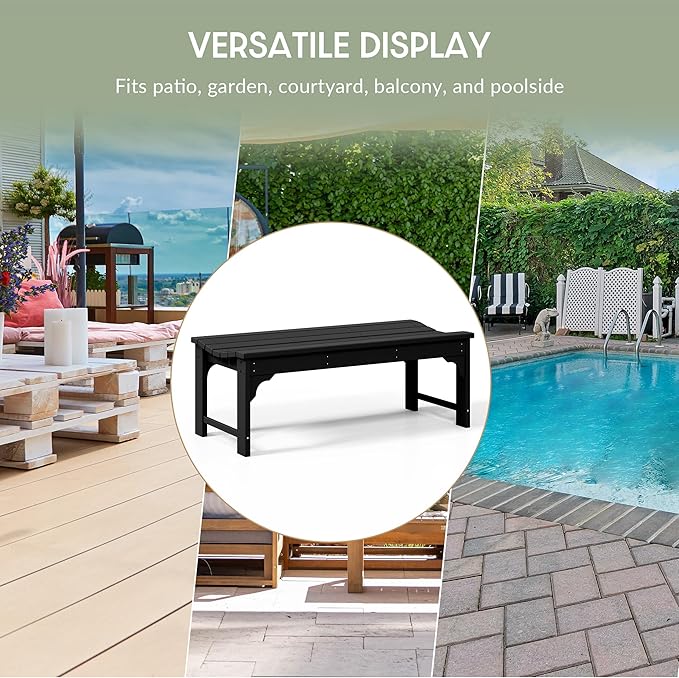 WestinTrends Malibu Outdoor Bench, All Weather Resistant Poly Lumber Backless Patio Garden Bench, Adirondack Curved Bench Seat for Comfort, Black