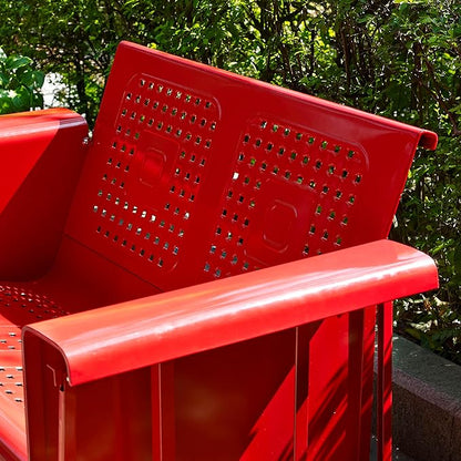 Crosley Furniture Bates Retro Metal Outdoor Loveseat Glider, 2-Person Rocking Patio Bench for Porch, Deck, Bright Red Gloss