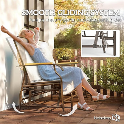 Outsunny 2 Person Outdoor Glider Bench, Patio Swing Glider Chair Loveseat with Breathable Mesh, Table, Steel Frame for Garden, Backyard, Porch, Cream White