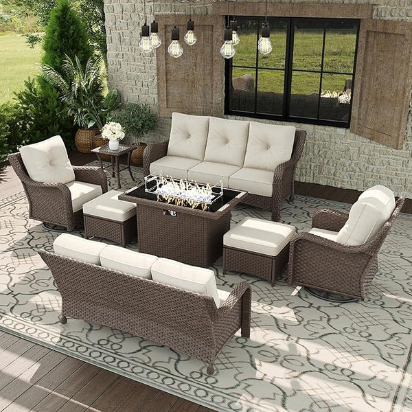 8 Piece Patio Furniture Set with Fire Pit Table - Photo 1