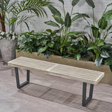 Rustic Outdoor Bench with Metal Legs and Solid Wood Slats Weather-Resistant for Backyard Deck or Garden Seating - Photo 5