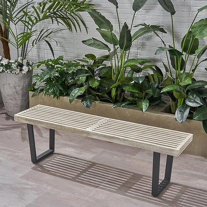 Solid Wood Seat Metal Frame Outdoor Bench Weather-Resistant for Garden Patio or Deck Comfortable Seating Solution