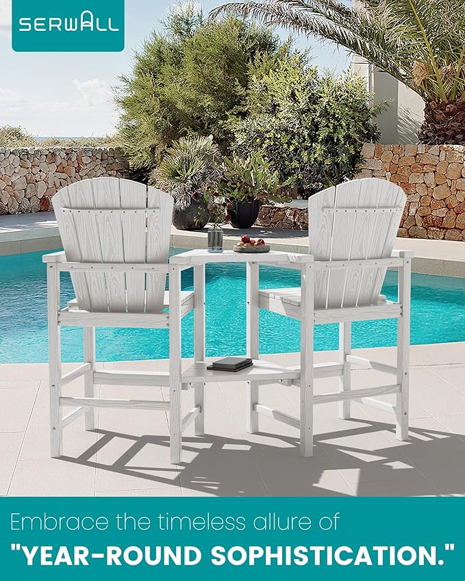 SERWALL Tall Adirondack Chairs Set of 2 with Double Layer Connecting Tray, HDPE Bar Height Outdoor Chairs - Photo 6