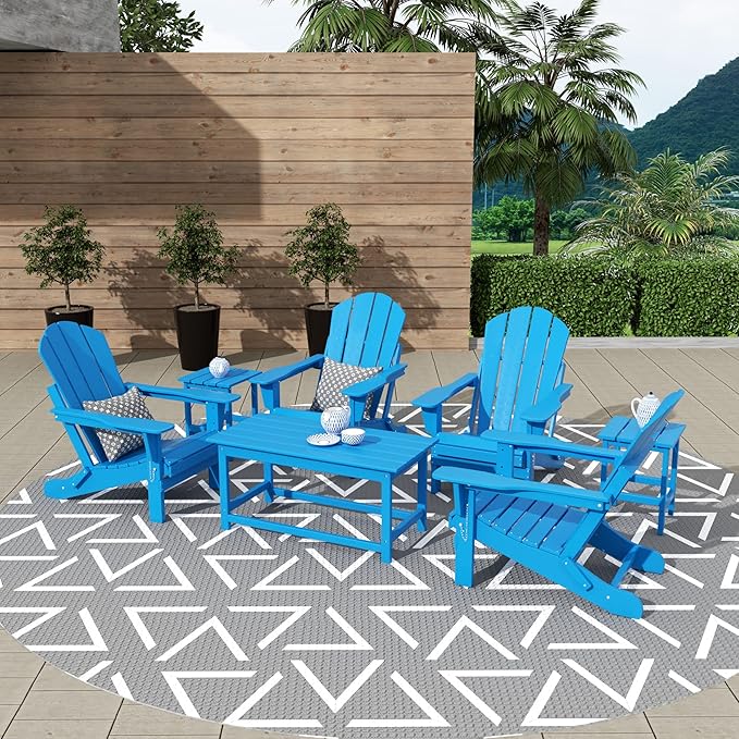 WestinTrends Malibu 3-Piece Set Outdoor Coffee and Side Table for Adirondack Chair, Pacific Blue