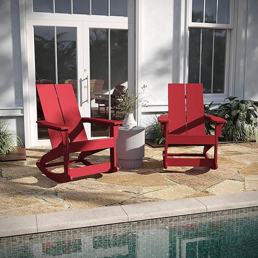 Taylor & Logan Ebbe Modern All-Weather 2-Slat Poly Resin Adirondack Chair in Red - Set of2