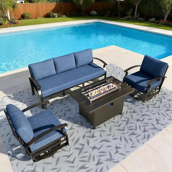 Gotland Aluminum Patio Furniture Set with Fire Pit Table - Photo 1