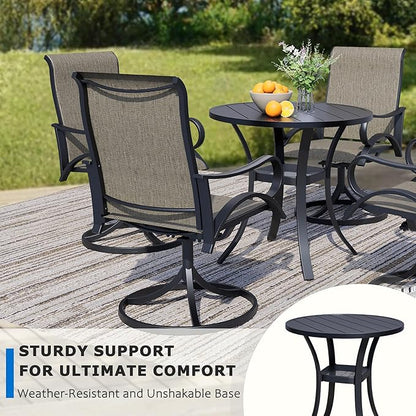 27.5'' Outdoor Patio Table with Storage Shelf, Heavy Duty 400lbs Capacity Round Metal Garden Table, All-Weather Black Tabletop for Deck, Balcony, Bistro, 2-4 Person