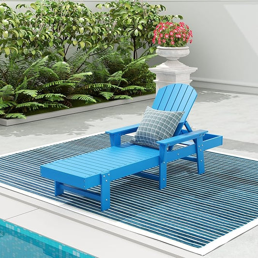 WestinTrends Dylan HDPE Outdoor Patio Poly Adirondack Reclining Chaise Lounge with Arms, Pacific Blue