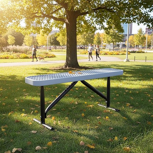4FT Metal Park Bench for Outside, All-Weather Thermoplastic Coating Outdoor Bench with Anchor, Commercial Heavy Duty Benches for Shopping Malls, Stores, Parks, Patios, Decks, Grey