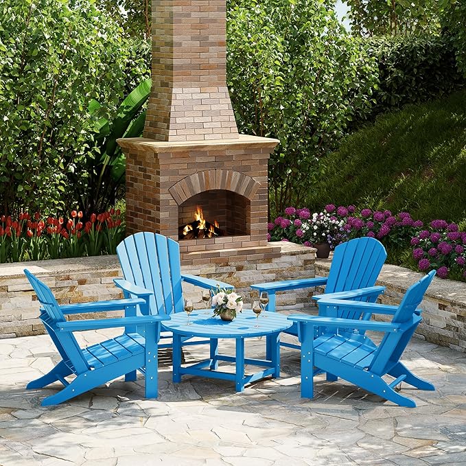 Costaelm Patio Conversation Table, Tatio Accent Tables, HDPE Outdoor Weather Resistant, Round Outdoor Porch Balcony Patio Drink Table for Outside, Pool, Backyard, Pacific Blue