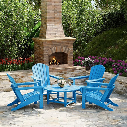 Costaelm Patio Conversation Table, Tatio Accent Tables, HDPE Outdoor Weather Resistant, Round Outdoor Porch Balcony Patio Drink Table for Outside, Pool, Backyard, Pacific Blue