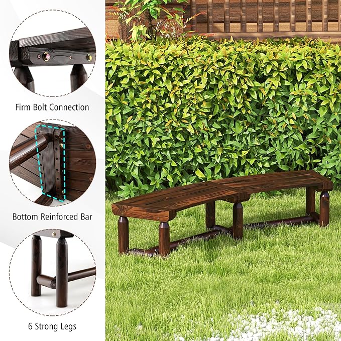 Giantex Wooden Outdoor Bench for 2-Person - Fire Pit Chair Bench with Fir Wood Top, Pine Wood Legs, 710Lbs Weight Capacity, Backless Curved Garden Bench for Patio, Porch, Park, Lawn (1, Rustic Brown)