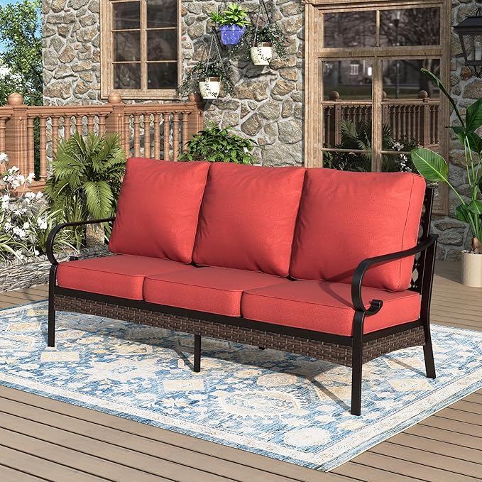 Patio Furniture Sofa, 3-Seat Patio Sofa Steel Frame Outdoor Sectional Couch with Deep Seating and 5.75” Cushions for - Photo 1