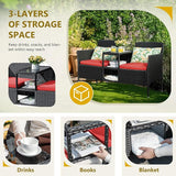 Flamaker Outdoor Furniture Patio Loveseat Wicker 2-Seat with Built-in Table and Cushions Rattan Porch Chairs Bench for - Photo 4