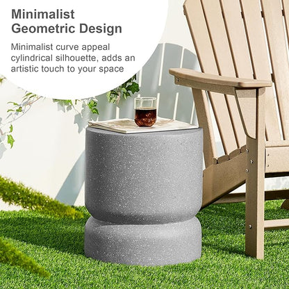 Giltzhome Antique Decorative Garden Stool Set of 2, 17.25" H Heavy Duty Faux Terrazzo Accent Table Side Table Planter Stand for Garden Patio Lawn Home Indoor Outdoor, Grey