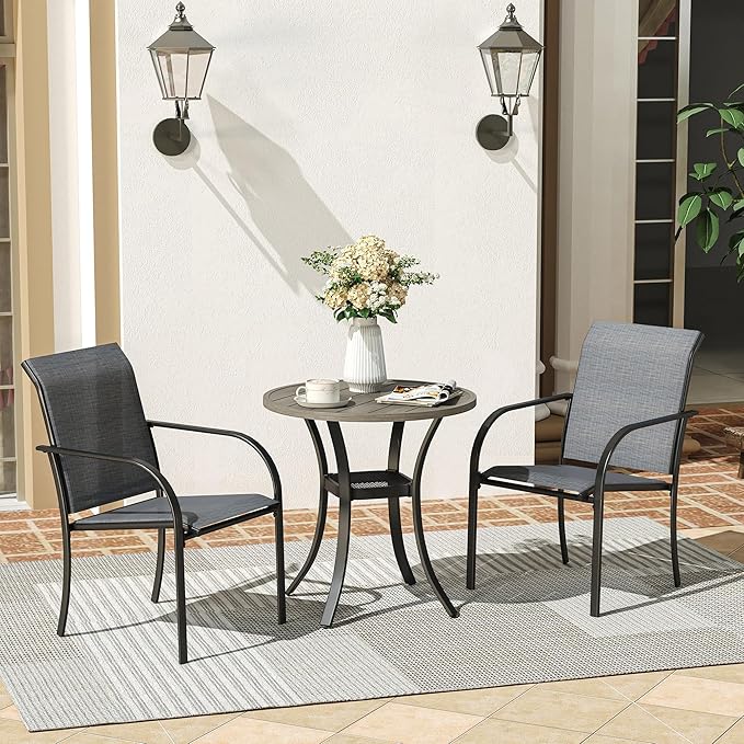 VICLLAX Round Patio Dining Table, Metal Outdoor Bistro Table with Storage Shelf for Balcony Garden Deck, 27.6" Grey - Photo 2