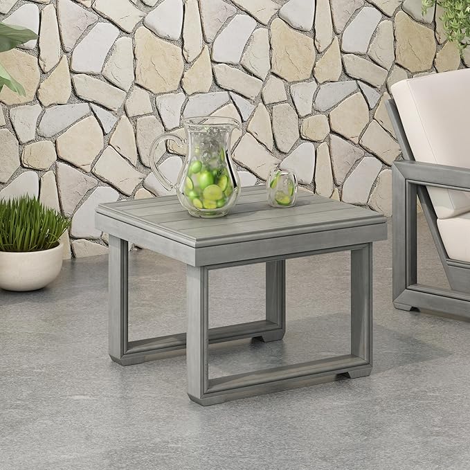 Christopher Knight Home Nicholas Outdoor Small Coffee Table, Slat Panel Square Side Table, Acacia Wood Side Desk for Backyard Balcony Garden, Weather Resistant Patio End Table, Light Grey