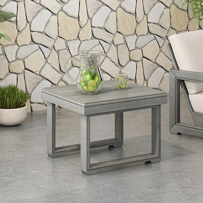 Christopher Knight Home Nicholas Outdoor Small Coffee Table, Slat Panel Square Side Table, Acacia Wood Side Desk for Backyard Balcony Garden, Weather Resistant Patio End Table, Light Grey