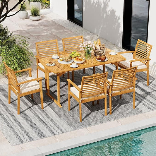 Tangkula Acacia Wood Patio Dining Chairs Set of 4, Outdoor Armchairs with Removable Padded Cushion, Slatted Backrest, 400 LBS Weight Capacity, Outside Dining Furniture for Deck, Garden, Poolside, Yard