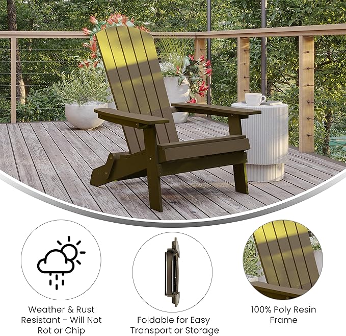 Merrick Lane Riviera Poly Resin Folding Adirondack Lounge Chair - Mahogany - Indoor/Outdoor - Weather Resistant