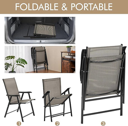 Yaheetech Outdoor Patio Chairs Set of 4, Portable Dining Chairs with Armrests for Camping, Lawn Yard Beach, Folding Outdoor Chairs 4-Pack with Metal Frame, Brown