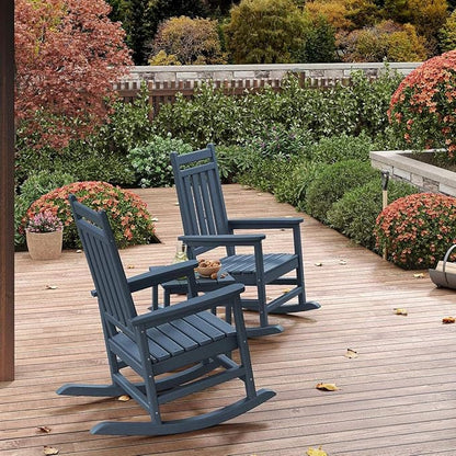 HDPE Outdoor High Back Adirondack Rocking Chair, All-Weather Patio Furniture for Adults, 380lbs Weight Capacity, Low-Maintenance Porch Rocker for Backyard/Garden, Navy Blue
