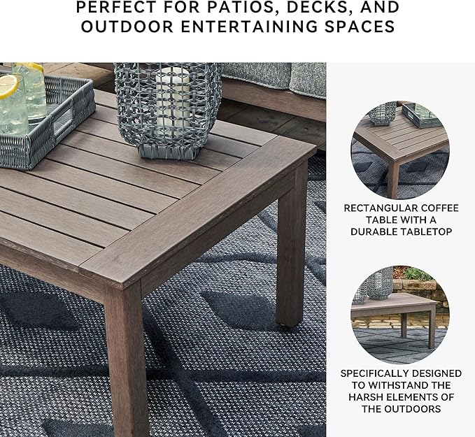 Signature Design by Ashley Hillside Barn Contemporary Weather Resistant Outdoor Coffee Table, Dark Brown - Photo 5