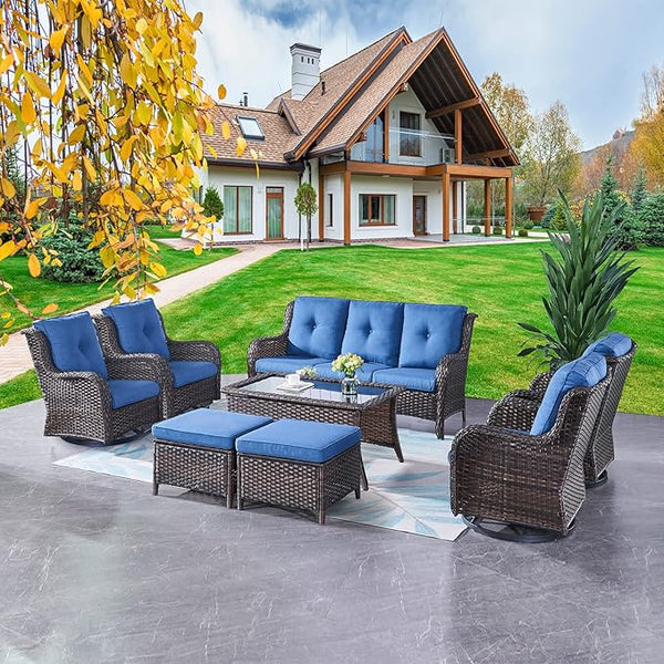 Rilyson Wicker Patio Furniture Set - 8 Piece Rattan Outdoor Sectional Conversation Sets with 4 Swivel Rocking Chairs - Photo 1