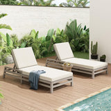 5-Position Adjustable Outdoor Chaise Lounge Set of 2, Solid Wood Patio Recliner Chair with Thick Cushions for Pool - Photo 3