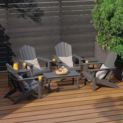 Costaelm Lakeview 7-Piece HDPE Outdoor Patio Furniture Adirondack Conversation Set, Gray
