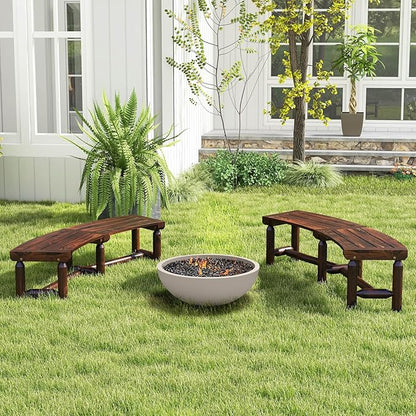 Giantex Wooden Outdoor Bench for 2-Person - Fire Pit Chair Bench with Fir Wood Top, Pine Wood Legs, 710Lbs Weight Capacity, Backless Curved Garden Bench for Patio, Porch, Park, Lawn (2, Rustic Brown)