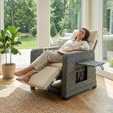 Restland Outdoor Recliner with Independent Adjustable Back & Footrest Wicker Patio Reclining Chair with Flip Table - Photo 3