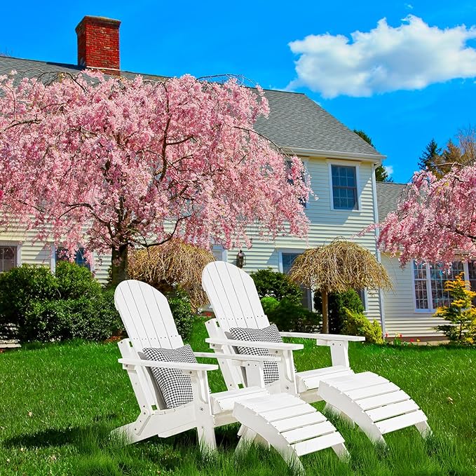 Adirondack Ottoman Set of 2, Plastic Folding Adirondack Footstool, All Weather Ottoman for Adirondack Chairs, Widely Used for Outdoor, Porch, Patio, Garden, Poolside, Fire Pits - White
