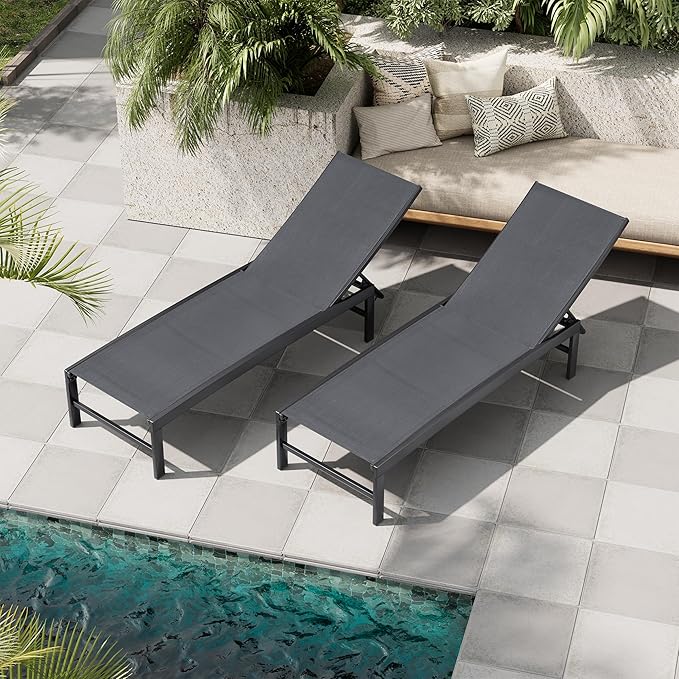 Crestlive Products Chaise Lounge Chair Outdoor Set of 2, Adjustable 5 Positions Pool Tanning Recliner - Photo 1