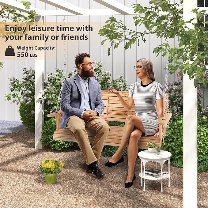 Tangkula 2 Person Hanging Porch Swing, Outdoor Bench Swing with Adjustable Chains, Foldable Cup Holders, High Back - Photo 3