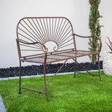 XBrand 44" L Iron Sun-Patterned Seat for Two, Patio & Porch Furniture for Park, Yard, Lawn, Balcony, Backyard – Brown - Photo 4