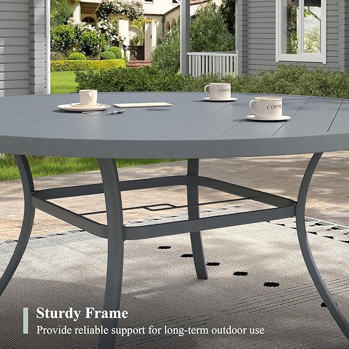 Outdoor Dining Table for 8, 60" Round Outdoor Table with Adjustable Umbrella Hole - Photo 5