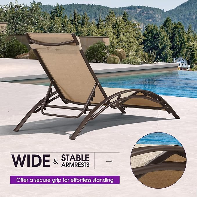 PURPLE LEAF Outdoor Chaise Lounge Chair Set of 3 Patio Pool Lounger Bronze Aluminum Chairs with Side Table Adjustable Tanning Recliner for Outside Backyard Yard Deck Balcony Beach Pebble Gray