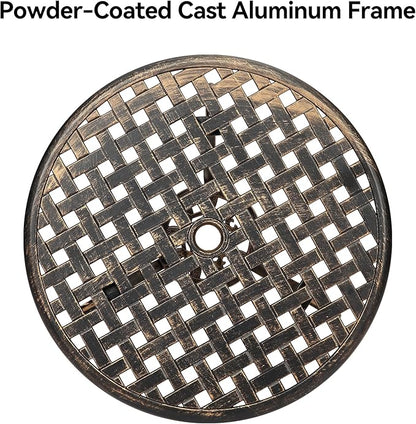 24-Inch Outdoor Patio Bistro Round CoffeeTable – Cast Aluminum Coffee & Dining Table With 2 Inch Umbrella Hole, Sturdy Iron Frame, Perfect for Balcony, Backyard, Lawn & Garden, Rustic Brown
