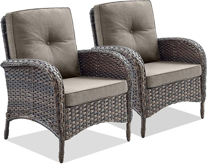 Belord Patio Club Chair Wicker Chairs - Outdoor High Back Chair Set of 2 Patio Furniture Set Rattan Seating with Removable Cushions for Porch Balcony Deck Pool Brown/Gray