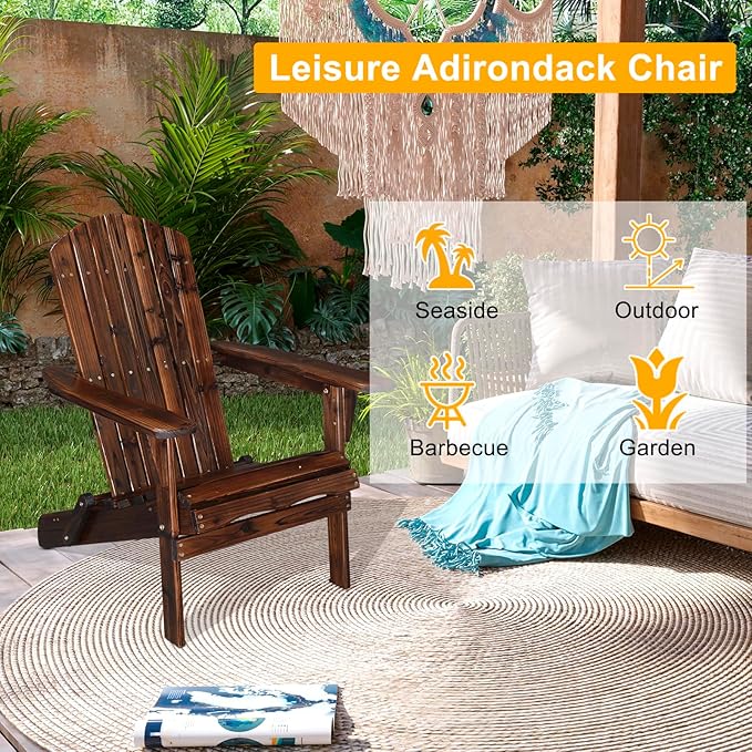Outvita Folding Adirondack Chair Set of 2, 350LBS Solid Wood Garden Chair Weather Resistant - Photo 9