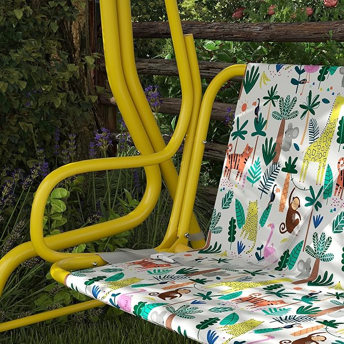 Qaba Kids Patio Swing, 2-Seater Outdoor Porch Swing Chair with Adjustable Canopy, Safety Belt - Photo 9