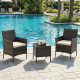 GarveeHome 3-Piece Patio Bistro Set, PE Rattan Outdoor Conversation Furniture with 2 Cushioned Chairs & Coffee Table - Photo 8